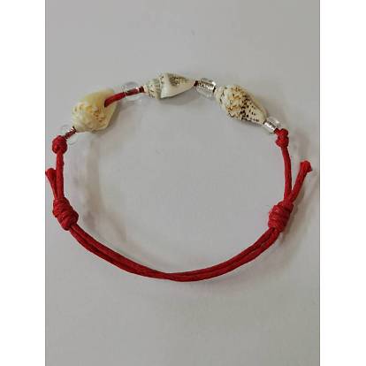 Bracelets réglables en cordon de coton ciré, avec des perles de coquillage naturel et des perles de rocaille en verre