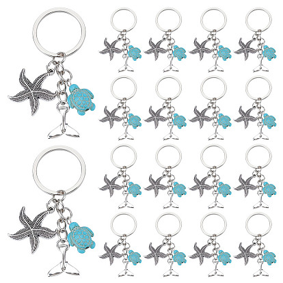 20pcs ocean themne синтетический бирюзовый и сплав брелок, с железными кольцами