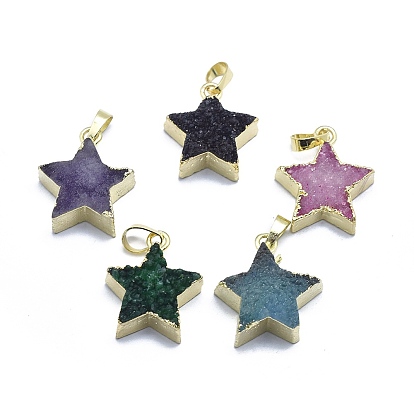 Естественно druzy агат подвески, край позолоченный, с латунной нахождения золотой тон, звезда, окрашенная и подогревом