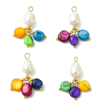 Подвески из натурального жемчуга и окрашенных ракушек, рисовые амулеты с кисточкой из рисовых самородков, золотые