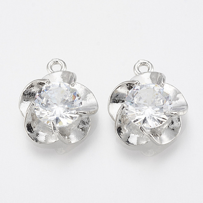 Alloy Cubic Zirconia Pendants, Flower