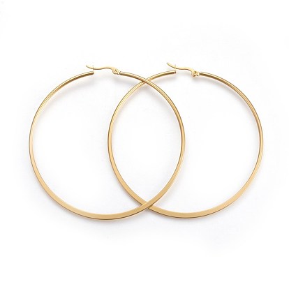 201 Edelstahl Creolen Ohrstecker , mit 304 Stahlstift Edelstahl, hypoallergene Ohrringe, flache Ringform