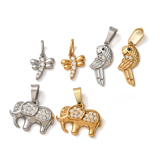 304 Stainless Steel Micro Pave Cubic Zirconia Pendants, Animals Charms