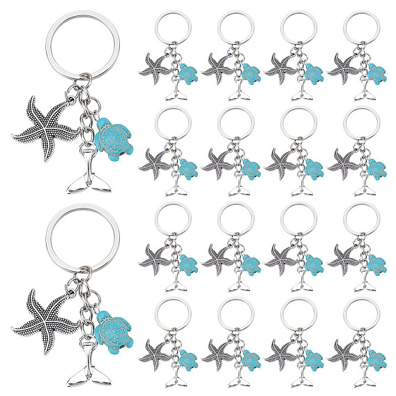 20pcs ocean themne синтетический бирюзовый и сплав брелок, с железными кольцами