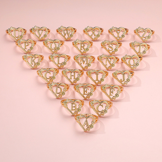 Сердце с цветком полые латунные перстни