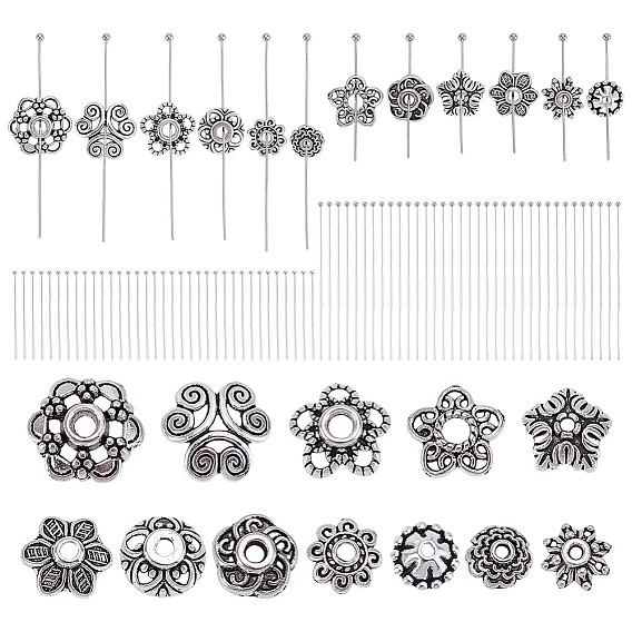 DIY Jewelry Making Finding Kits, including 192Pcs Brass Ball Head Pins and 192Pcs Alloy Bead Caps