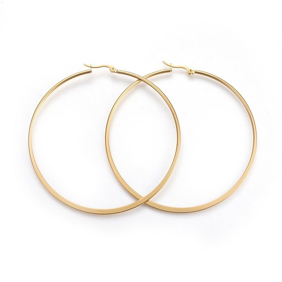 201 Edelstahl Creolen Ohrstecker , mit 304 Stahlstift Edelstahl, hypoallergene Ohrringe, flache Ringform