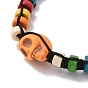 Synthetic Turquoise Skull & Wood Disc Braided Bead Bracelet for Halloween