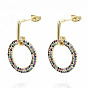 Brass Micro Pave Cubic Zirconia Dangle Stud Earrings, with Earring Backs, Nickel Free, Ring, Real 16K Gold Plated
