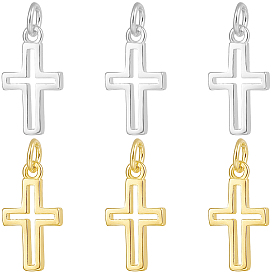 6 pièces 2 couleurs 925 breloques croix en argent sterling, avec 1 feuille de tissu suédé double face chiffon de polissage argenté