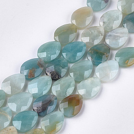 Natural Flower Amazonite Beads Strands, Faceted, Drop