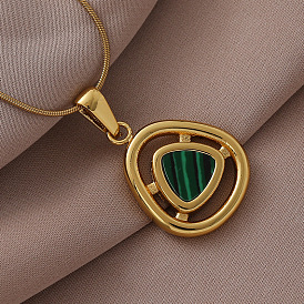 316 Женские ожерелья с подвесками в виде треугольников из хирургической нержавеющей стали с окрашенными синтетическими ракушками, зелёные