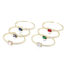 Кубический цирконий прямоугольный браслет-манжета с открытой манжетой, настоящие позолоченные украшения из латуни для женщин