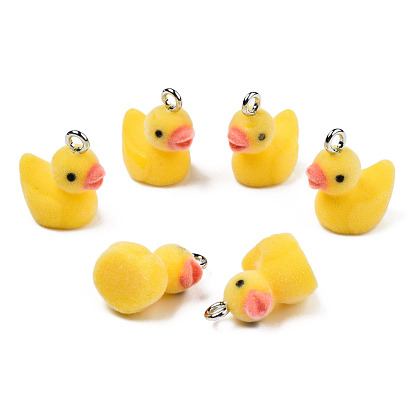 Flocky Resin Pendants, with Platinum Plated Iron Loops, Duck