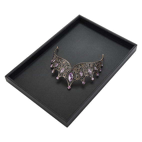 Прямоугольный плоский поднос для ювелирных изделий из искусственной кожи, покрытый деревом, Штабелируемый органайзер для ящика для драгоценностей, пустой лоток, для сережек, Кольца, , хранение часов