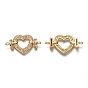 Brass Micro Pave Clear Cubic Zirconia Links Connectors, Long-Lasting Plated, Heart