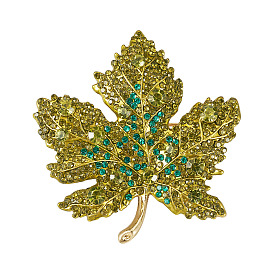 Осенний кленовый лист, брошь из светлого золотого сплава со стразами, булавки, для свитеров, пальто