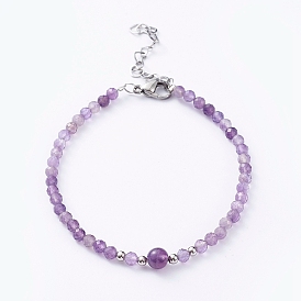 Природных драгоценных камней вышитый бисером браслеты, с латунной бисера, 304 Застежки из лобстера и цепочки из нержавеющей стали