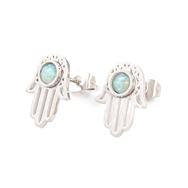 304 Stainless Steel Studs Earrings, Hand Shaped with Resin Beads, for Women