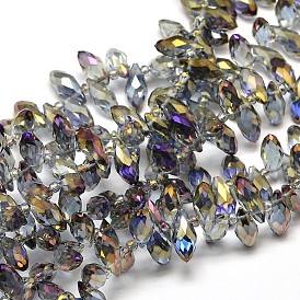 Perles de verre galvanisées plaquées arc-en-ciel à facettes en forme de larme, perles percées, 12x6mm, Trou: 1mm, Environ 100 pcs/chapelet, 15.7 pouce