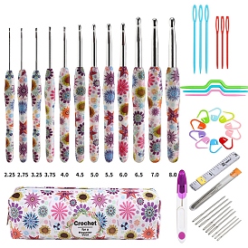 DIY Knitting Tool Kits, including Flower Pattern Storage Bag, Steel & Plastic Knitting Needles, Crochet Hook, Locking Stitch Marker, Ruler Tape and Scissors