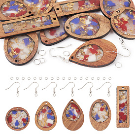 Набор для изготовления геометрических сережек своими руками, включая каплевидные, прямоугольные и овальные подвески из смолы и дерева, Латунные крючки для сережек, Железные соединительные колечки