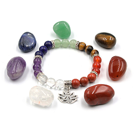 7 Chakra Healing Crystal Stones Kits, Including 7 Tumbled Spiritual Chakra Stones and 1 Bracelet