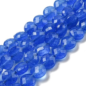 Natural Blue Agate Beads Strands, Dyed & Heated, Checkerboard Facet (Faceted Coins), Flat Round