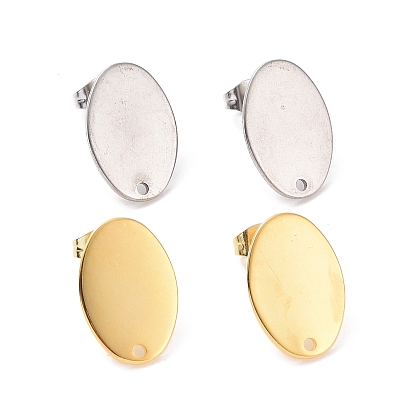 201 Stainless Steel Stud Earring Findings, with 304 Stainless Steel Pin and Ear Nuts, Oval