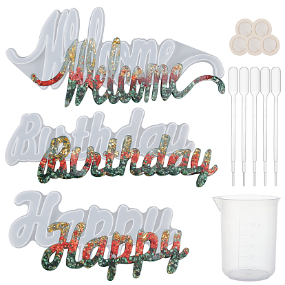 Наборы силиконовых форм для слов своими руками, формы для литья смолы, для уф-смолы, изготовление изделий из эпоксидной смолы, с латексными детскими кроватками, пластиковая мерная чашка и пипетки