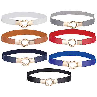 7Pcs 7 Colors PU Elastic Chain Belt, Iron Knot Buckle Cinch Belt Dress Belt for Women