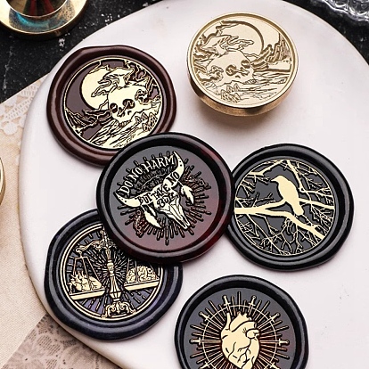 Skull/Heart/Witch/Spider/Flower/Moon Halloween Theme Golden Tone Brass Wax Seal Stamp Head, for DIY Wax Seal Stamp Making