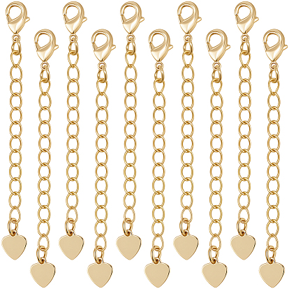 20шт. латунный удлинитель цепи, с застежками из клешней лобстера и крошечным сердечком, без кадмия, без никеля и без свинца