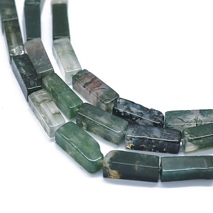 Natural Moss Agate Beads Strands, Cuboid