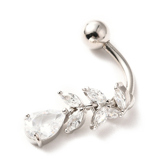 Piercing-Schmuck, messing micro pavé klare kubikzirkonia nabelringe, Bauchringe, mit 304 Edelstahlleiste, Träne