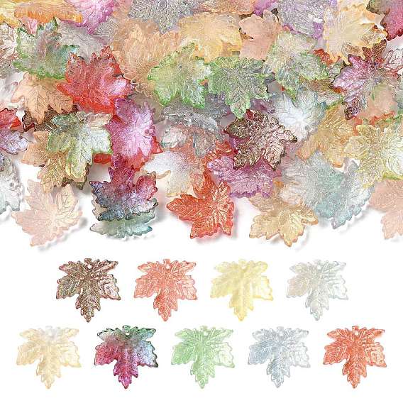 90 piezas 9 colores pintura para hornear colgantes de vidrio transparente, hoja de arce, con polvo de oro