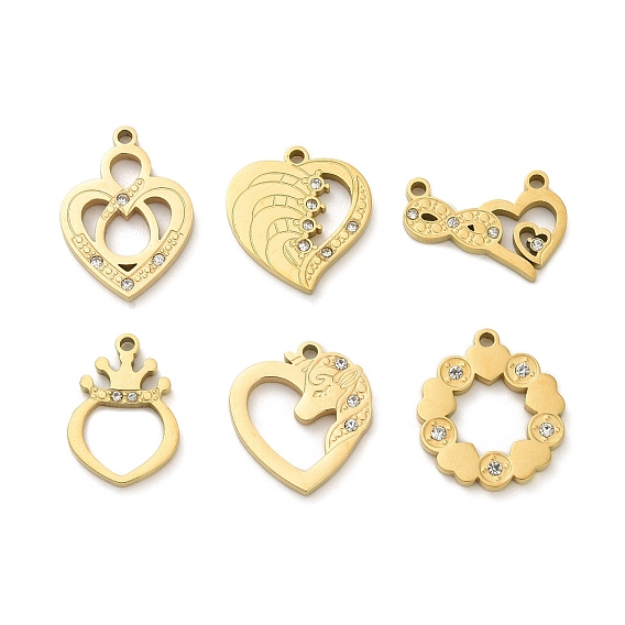 304 подвески из нержавеющей стали, со стразами, сердце, ионное покрытие (ip)