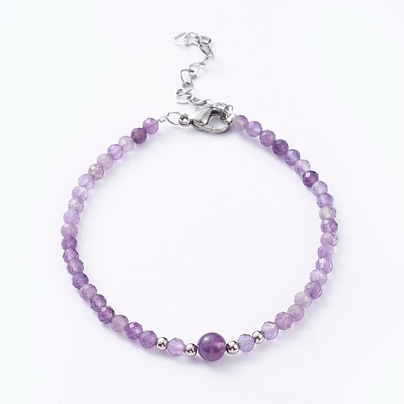 Природных драгоценных камней вышитый бисером браслеты, с латунной бисера, 304 Застежки из лобстера и цепочки из нержавеющей стали