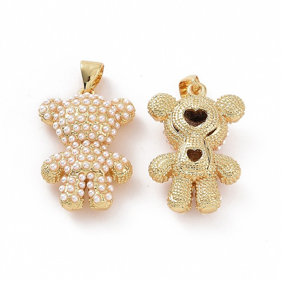 Brass Pendants, with ABS Imitation Pearl Beads, Bear