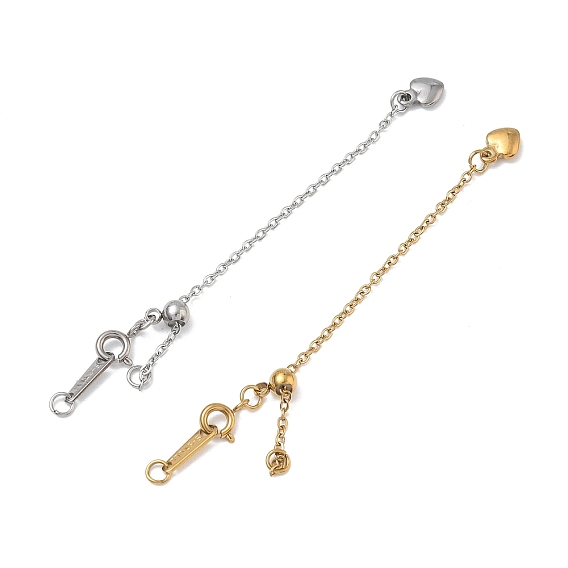 304 Stainless Steel Cable Chain Extenders, with Clasps and Heart Charms