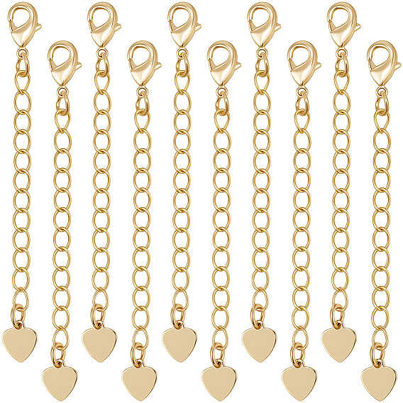 20шт. латунный удлинитель цепи, с застежками из клешней лобстера и крошечным сердечком, без кадмия, без никеля и без свинца