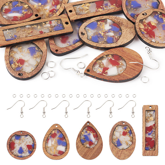 Набор для изготовления геометрических сережек своими руками, включая каплевидные, прямоугольные и овальные подвески из смолы и дерева, Латунные крючки для сережек, Железные соединительные колечки
