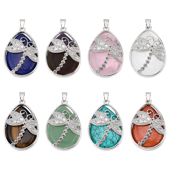 7 шт. 7 Цвета подвески из натуральных и синтетических смешанных драгоценных камней, подвески-слезинки из сплава с драгоценными камнями в виде стрекоз, платина