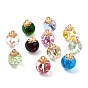 Glass Dried Flower Big Pendants, with Alloy Findings, Round, Light Gold