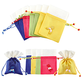 Nbeads 8Pcs 4 Colors Polyester with Silk Pouches, Drawstring Bag, Rectangle with Knot