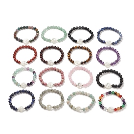 Perles de pierres précieuses naturelles s'étendent bracelets, avec coque et hématite synthétique, perles rondes