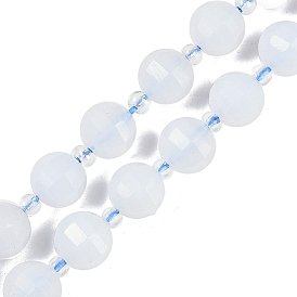 Natural Blue Chalcedony Beads Strands, Faceted, Lantern, with Seed Beads