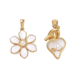 304 нержавеющей стальной эмали подвески, с пластиковой имитационной жемчужиной, золотые