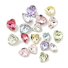 Glass Rhinestone Cabochons, Flat Back & Back Plated, Faceted, Heart