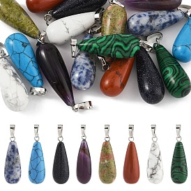 16 шт 8 стили подвески из натуральных и синтетических смешанных драгоценных камней, подвески-слезинки с платиновой латунной фурнитурой, смешанные окрашенные и неокрашенные